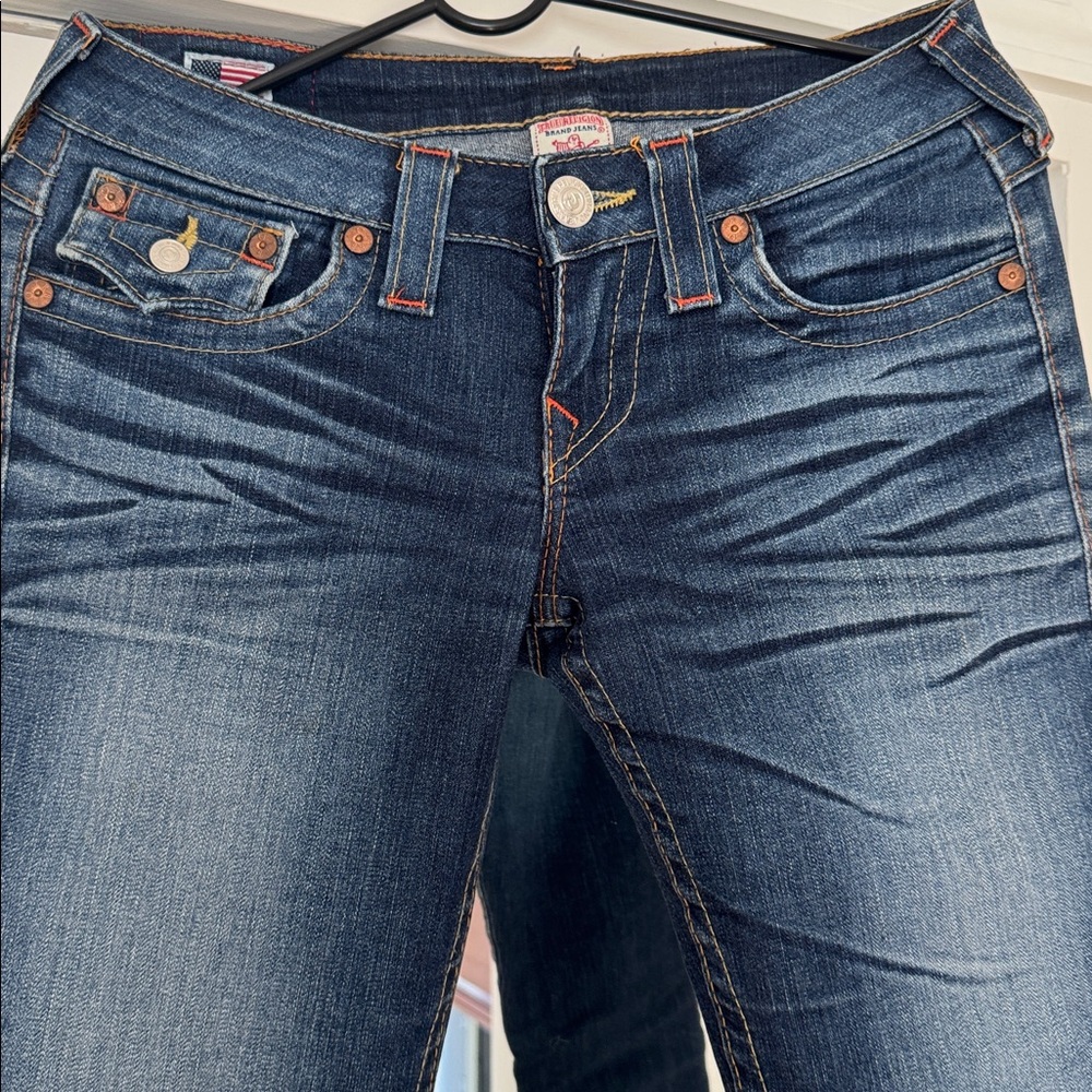 True Religion Billy Mid Rise Straight Leg Denim with Red Label